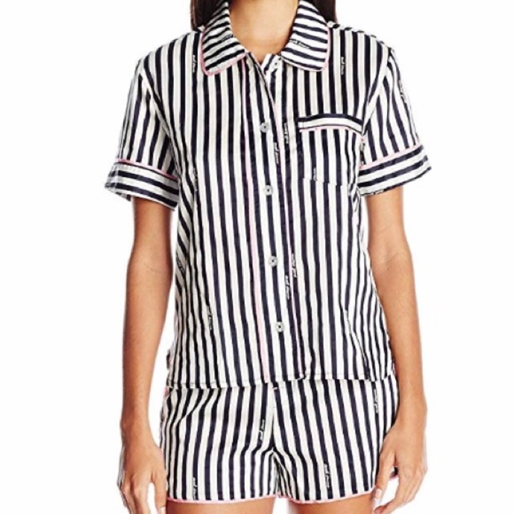 Striped Button Down And Shorts Pajama Set